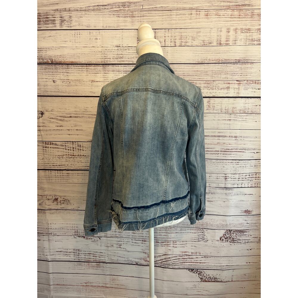 Kut from the Kloth Distressed
Raw Hem Light Blue Denim Kara Frayed Hem Jacket L - Picture 6 of 14